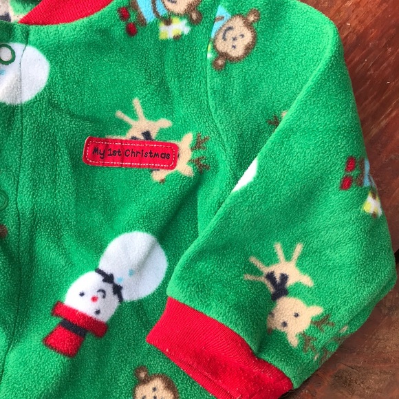 Carters 9M fleece zip up footed Christmas jammies - Picture 3 of 7